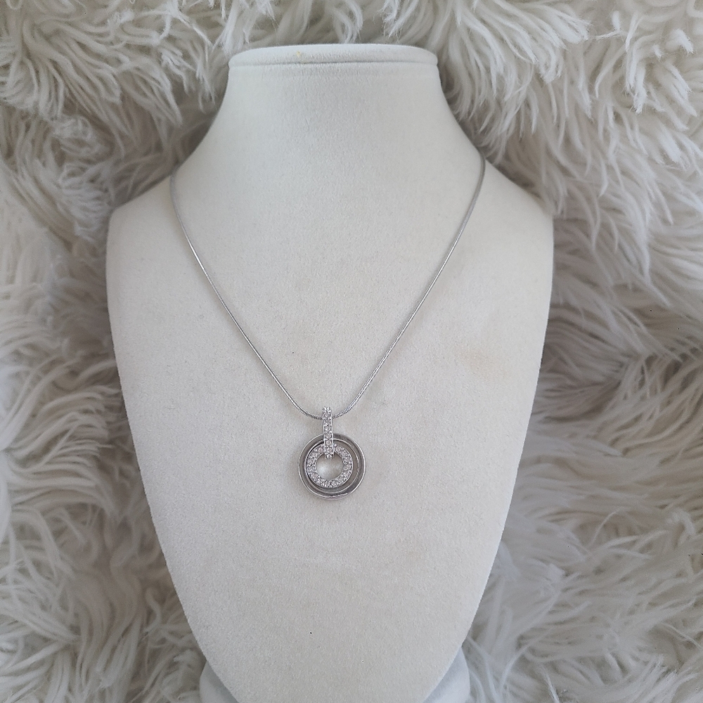 Swarovski Circle Pendant Round Shape, White, Rhodium Plated- Great Condition